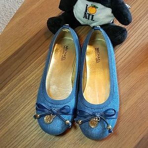 Michael Kors slip-on blue denim shoes bow gold MK
